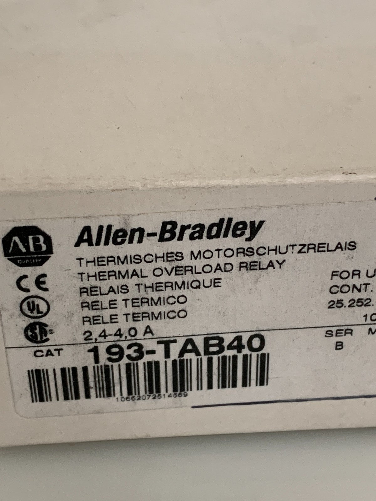 ALLEN BRADLEY THERMAL OVERLOAD RELAY #193-TAB403