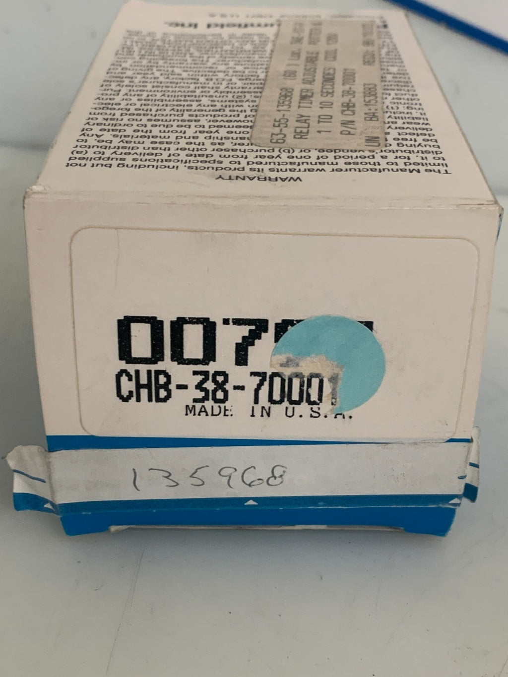 POTTER & BRUMFIELD TIME DELAY RELAY CHB-38-70001
