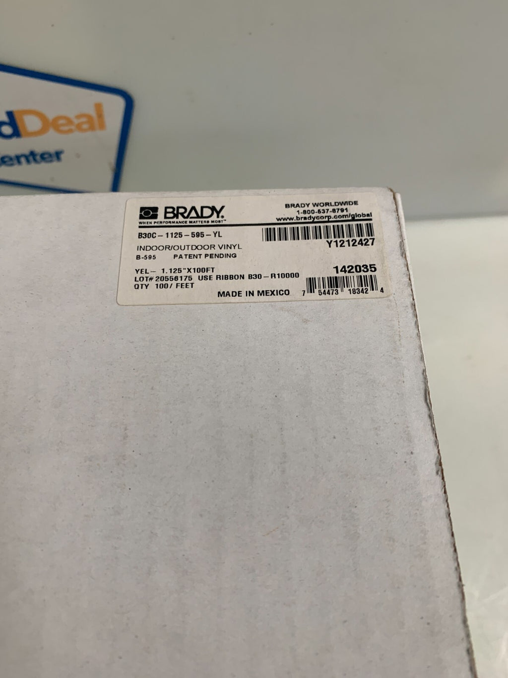 BRADY 1.125" X 100FT B30C-1125-595-YL YELLOW RIBBON CARTRIDGE