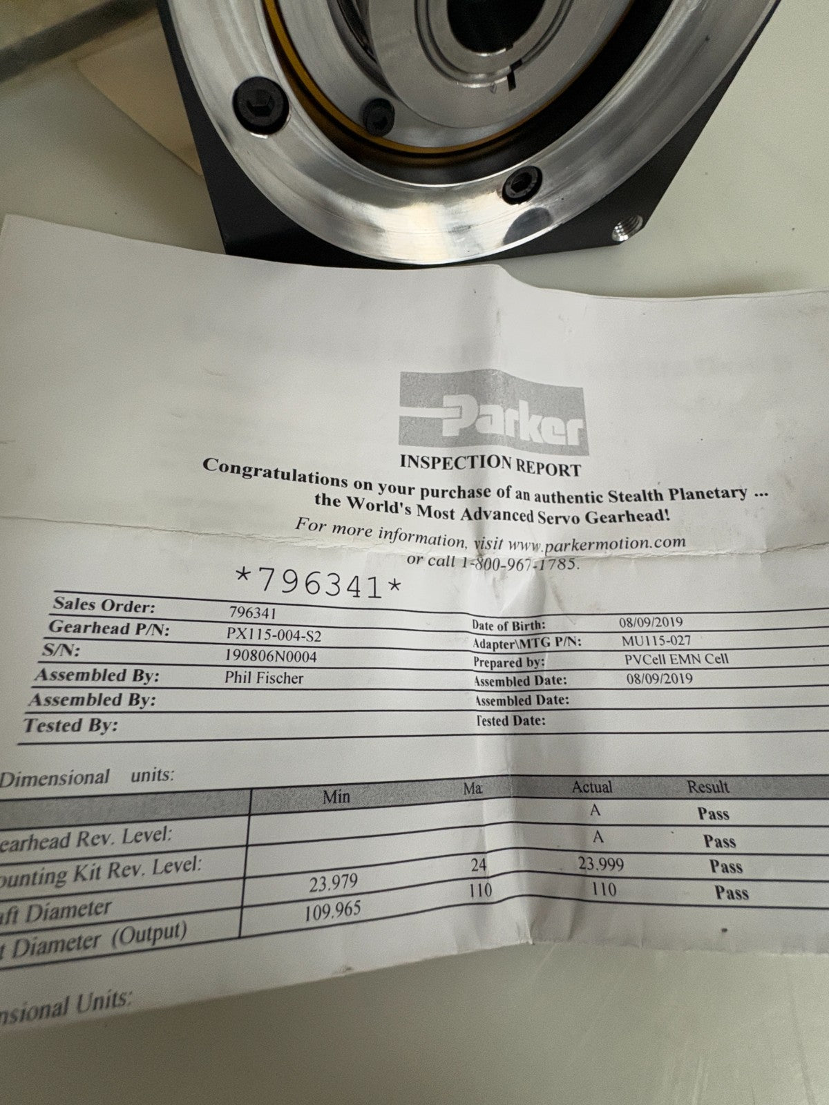PARKER PLANETARY GEARHEAD REDUCER 4:1 PX115-004-S2