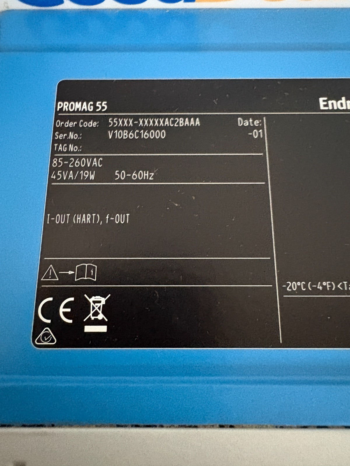 ENDRESS & HAUSER PROMAG 55 FLOWMETER 55XXX-XXXXX AC2BAAA2
