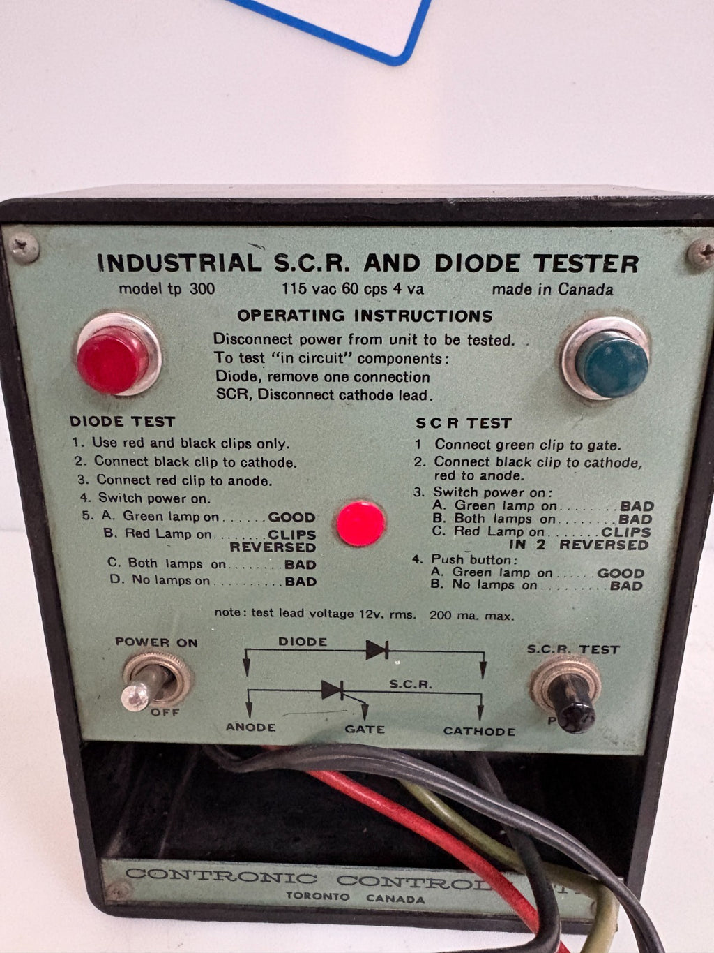 CONTRONIC CONTROLS VINTAGE S.C.R. AND DIODE TESTER TP 3001