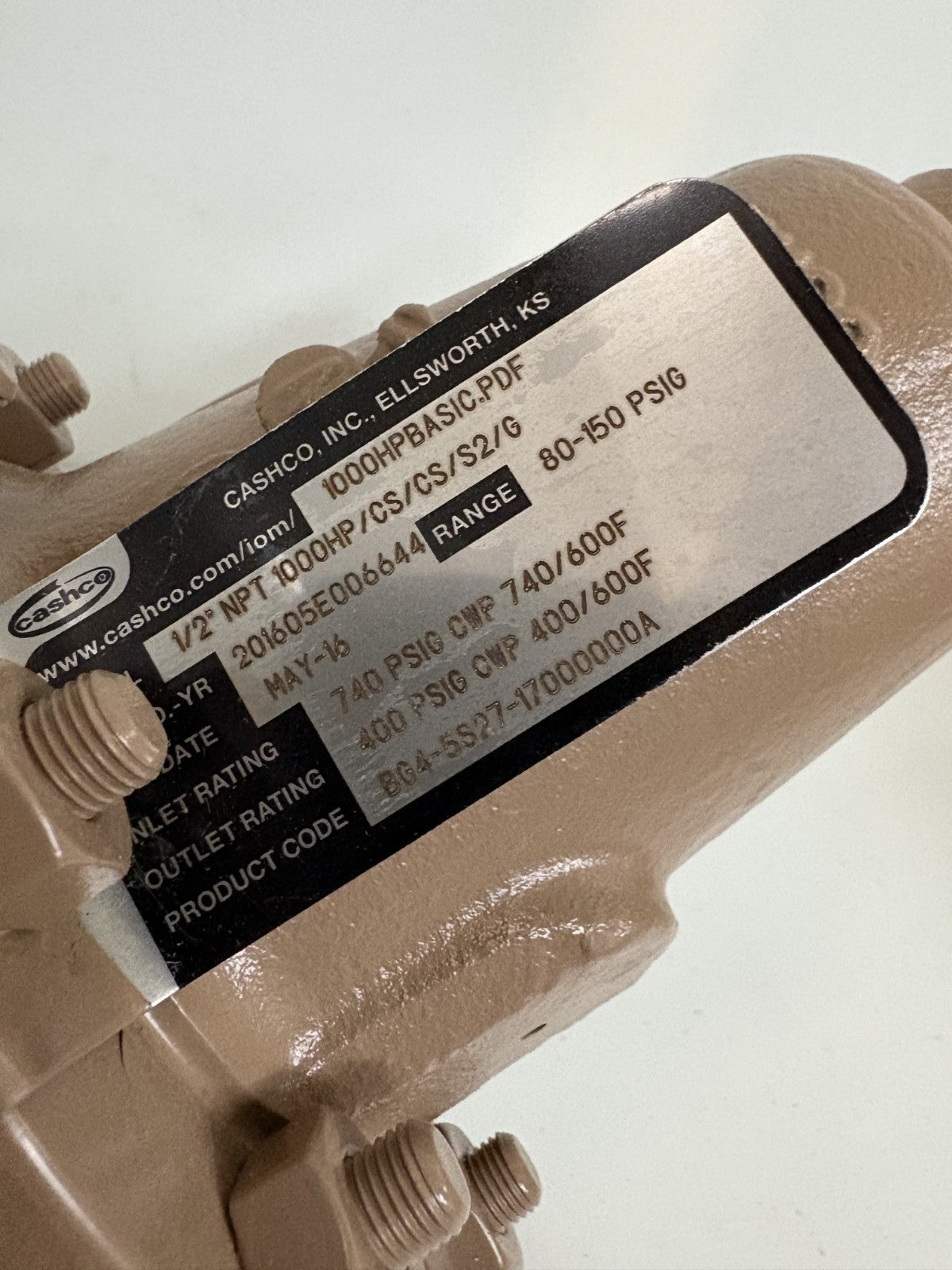 CASHCO PRESSURE REGULATOR #1000 HP/CS/CS/S2/G 80-150PSI3