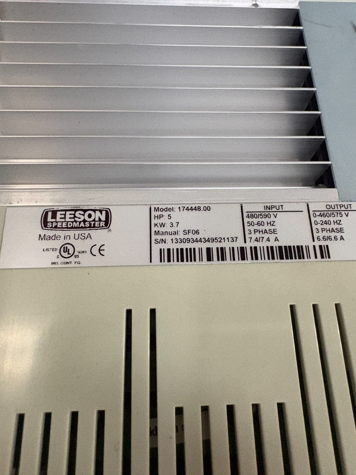 LEESON 5HP SPEED MASTER ADJUSTABLE SPEED AC MOTOR CONTROL SF06 174448.00
