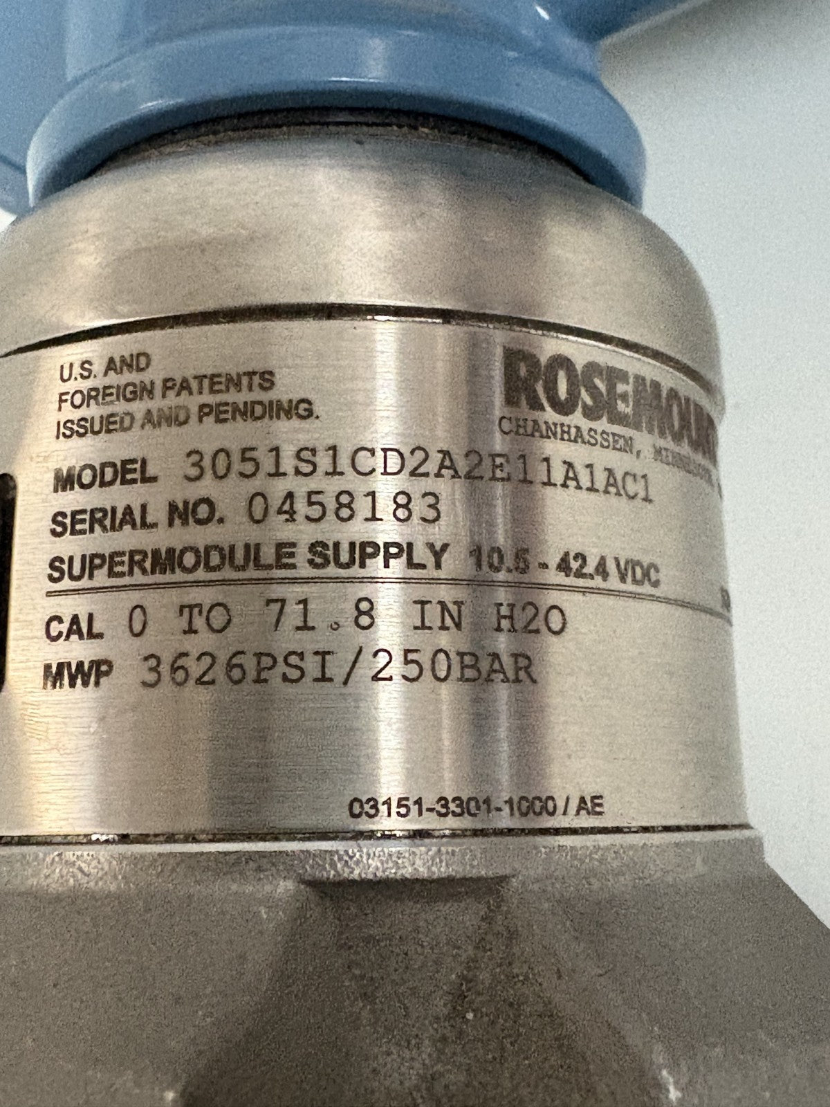 ROSEMOUNT TRANSMITTER 300S1AA W/MODULE 3051S1CD2A2E11A1AC13