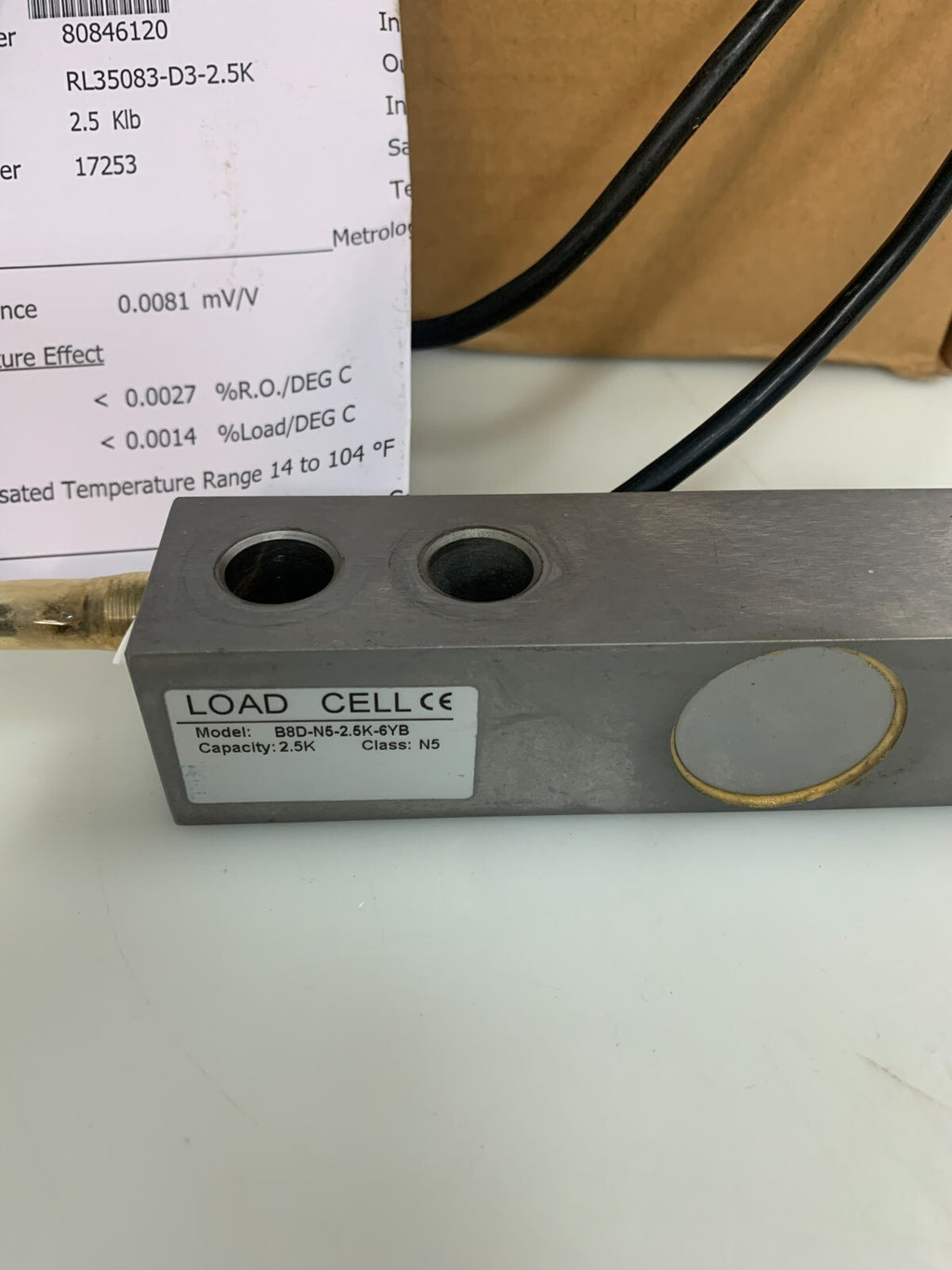 Rice Lake B8D-N5-2.5K-6YB Load Cell, 2.5K Capacity Class N5