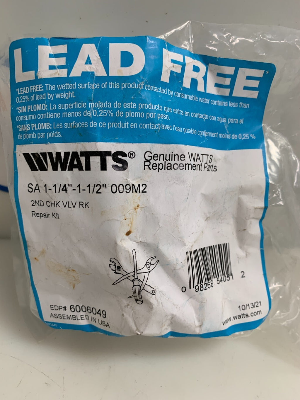 WATTS CHECK VALVE REPAIR KIT SA 1-1/4"-1-1/2" OO9M2 6006049