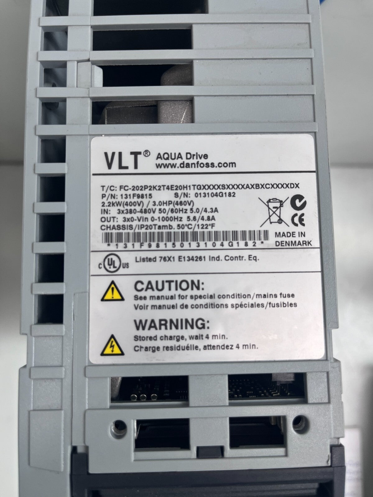 DANFOSS 131F9815  VLT AQUA Drive  Frequency Converter  FC-202P2K2T4E20H1TG1