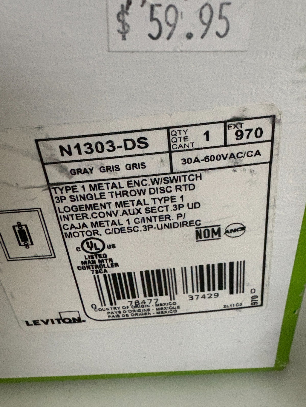 LEVITON MANUAL MOTOR STARTER N1303