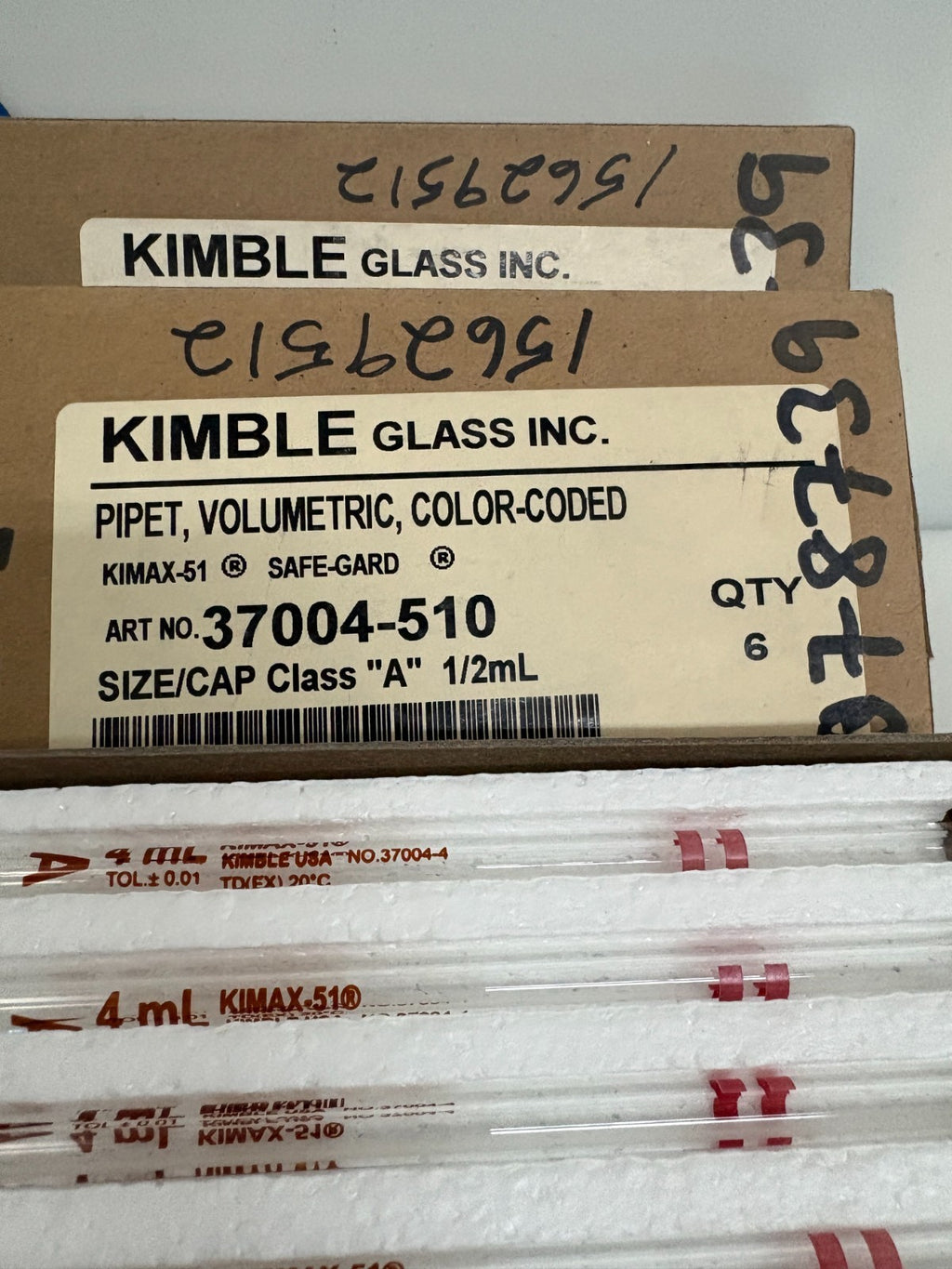 LOT OF 3 KIMBLE GLASS KIMAX 51 VOLUMETRIC PIPET 1/2 ML 37004-510