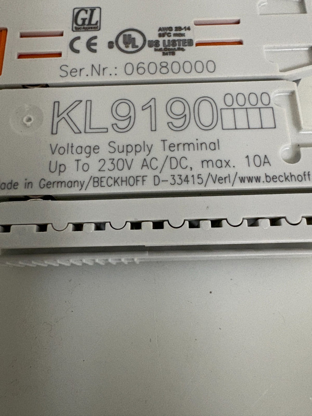 BECKOFF VOLTAGE SUPPLY TERMINAL KL91904