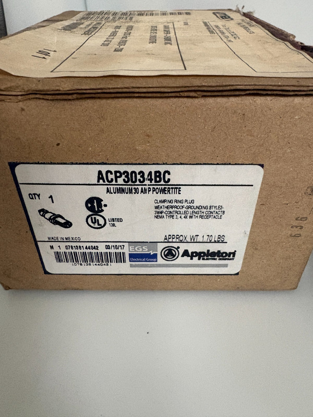 APPLETON ALUMINIUM 30 AMP POWERTITE CLAMPING RING PLUG 3