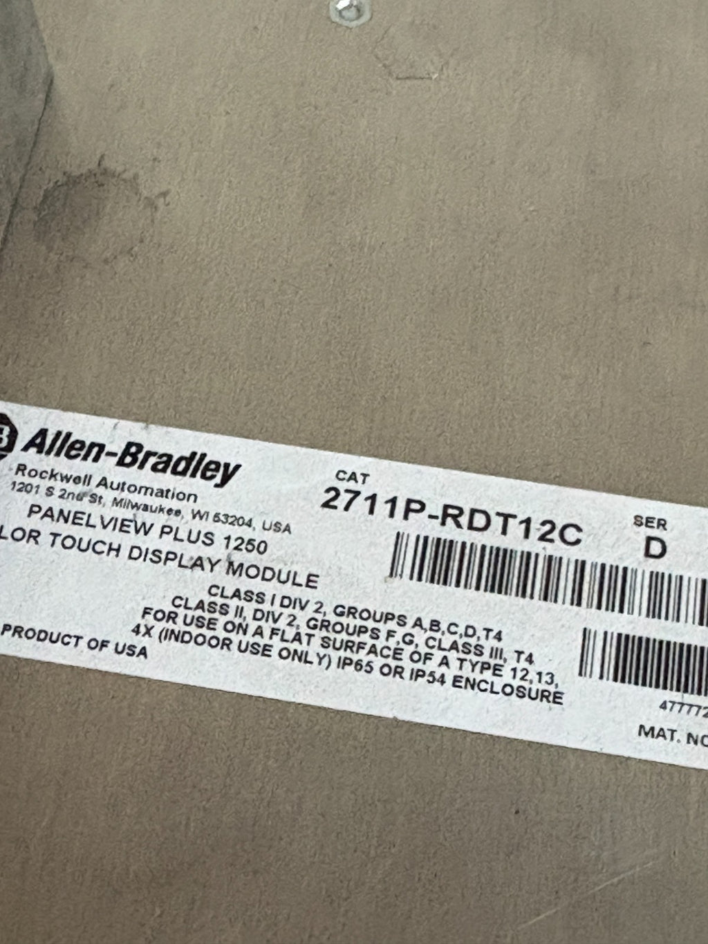 ALLEN BRADLEY PANEL VIEW PLUS 1250 LOGIC MODULE 2711P-T12C4D82