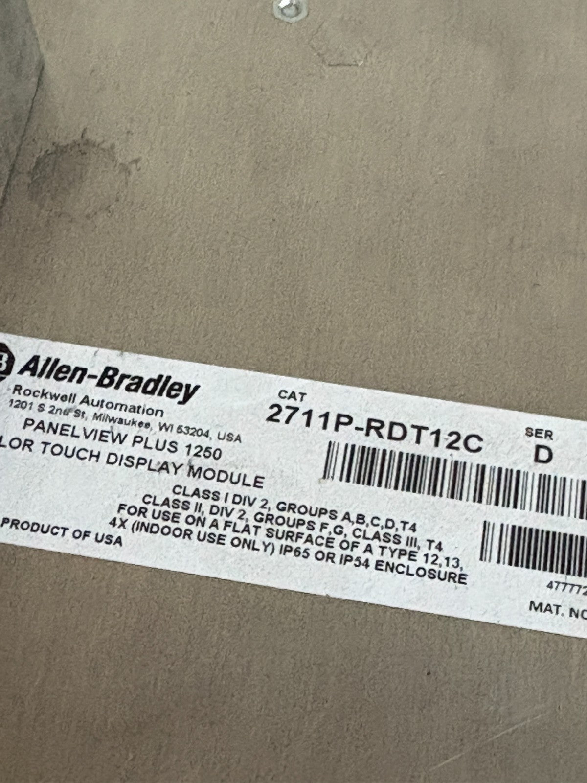 ALLEN BRADLEY PANEL VIEW PLUS 1250 LOGIC MODULE 2711P-T12C4D82