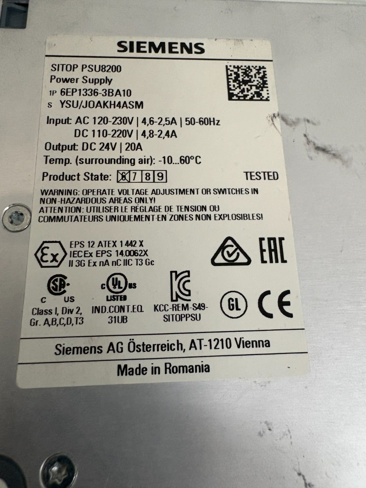 SIEMENS SITOP PSU 8200 STABILIZED POWER SUPPLY 6EP1336-3BA10