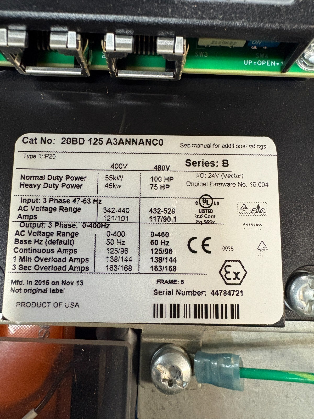 ALLEN BRADLEY POWER FLEX 700 100 HP 20BD 125 A3ANNANC0 SERIE B TYPE 1/1P20