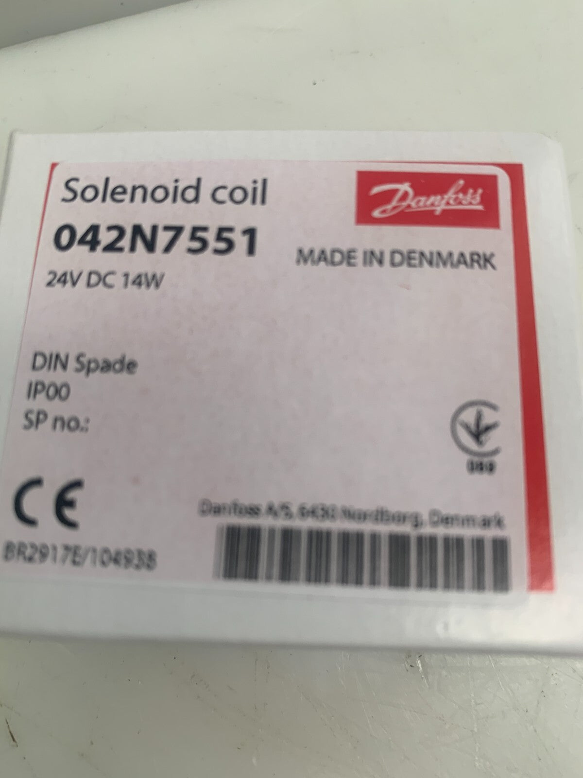 Danfoss 042N7551 24 VDC 14W Solenoid Valve Coil