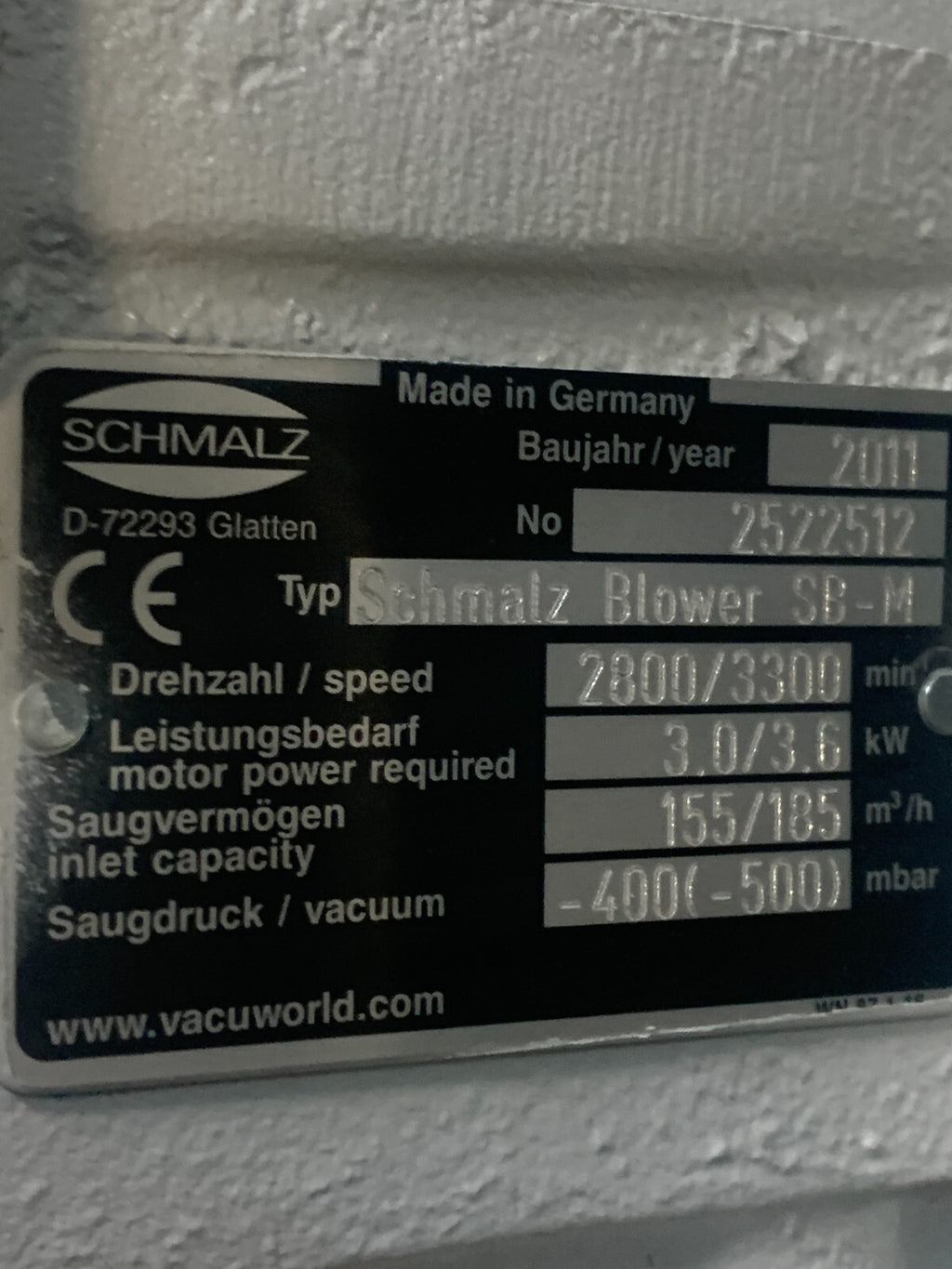 Schmalz Vacuum Blower SB-M AF 100L/2L-11L2