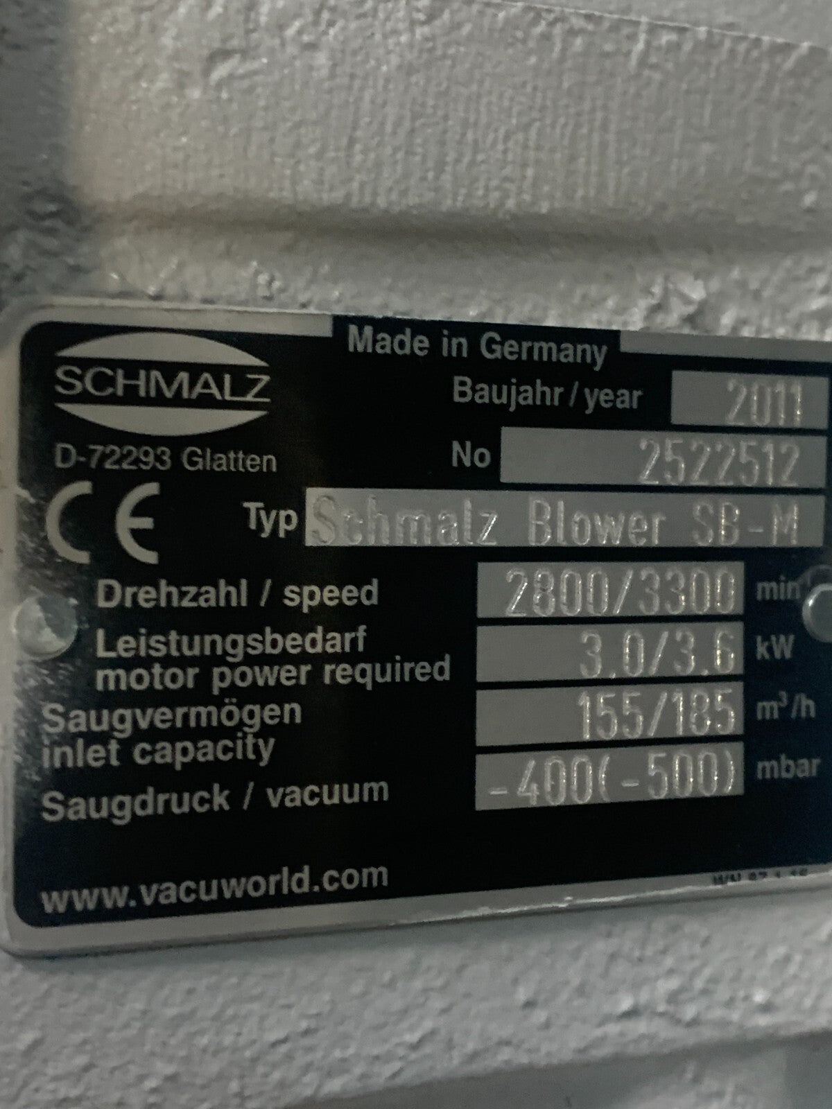 Schmalz Vacuum Blower SB-M AF 100L/2L-11L2