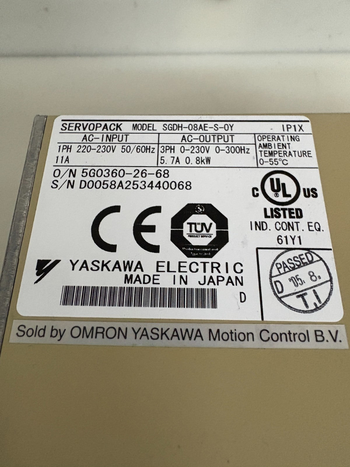 YASKAW SERVOPAK SGDH15DE-0Y4