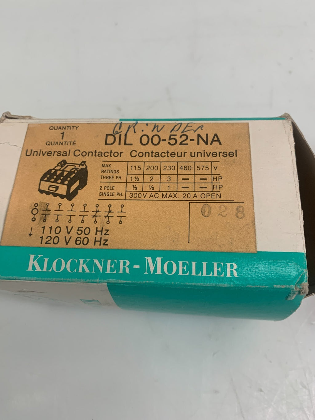 Klockner-Moeller Universal Contactor DIL 00-52-NA