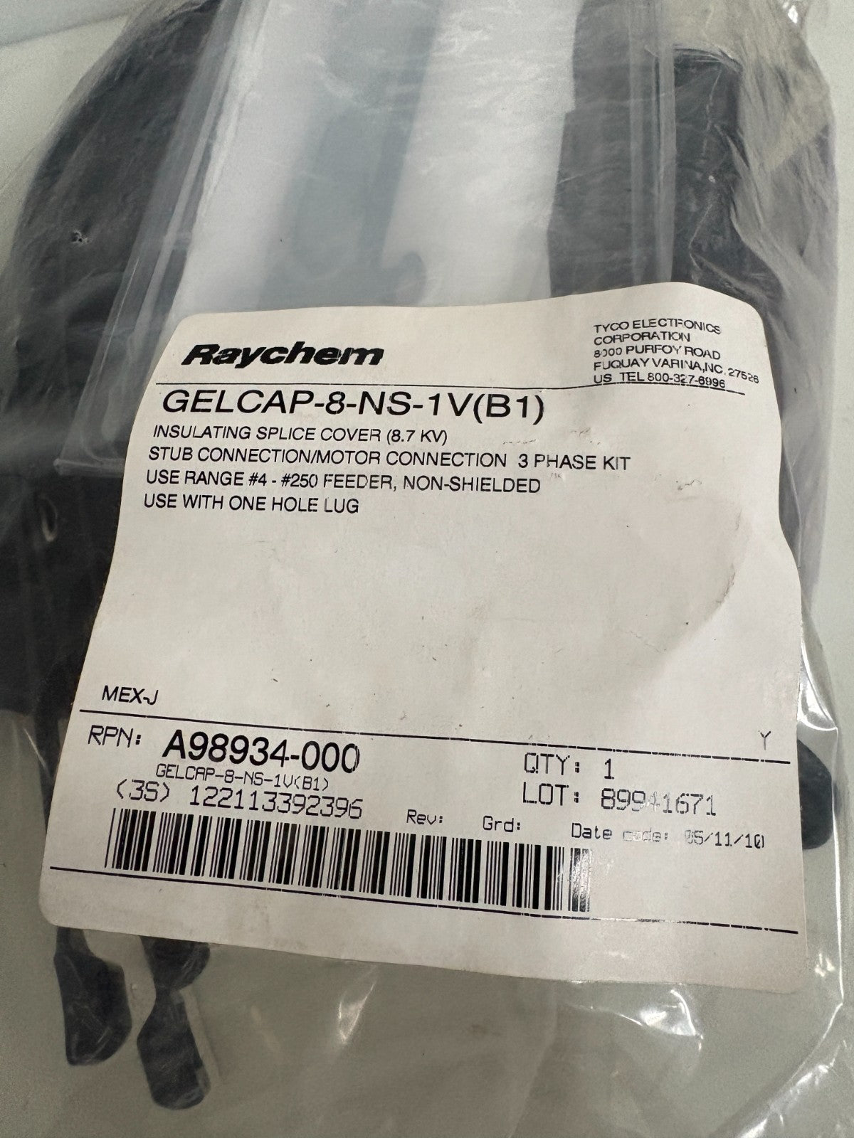 RAYCHEM INSULATING SPLICE COVER #GELCAP-8-NS-1V (B1)
