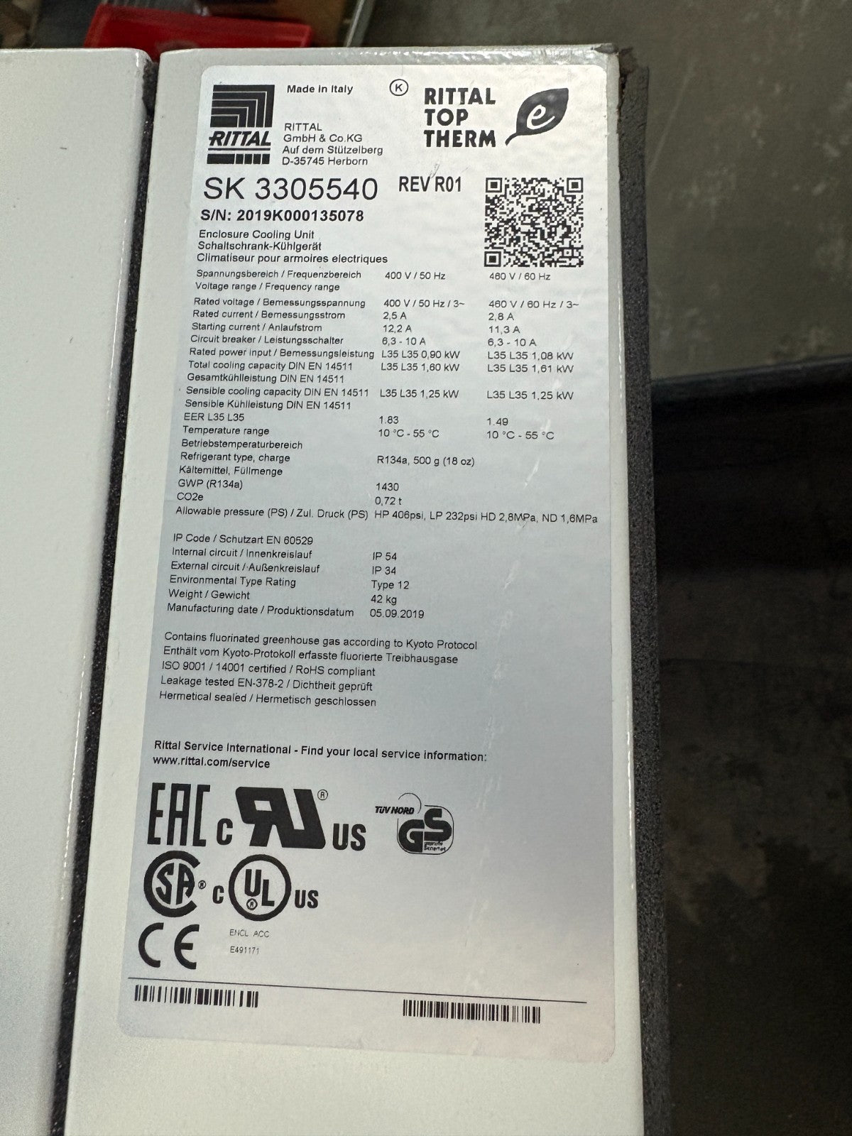 RITTAL TOPTHERM ELECTRICAL AIR CONDITIONER SK 3305540 1