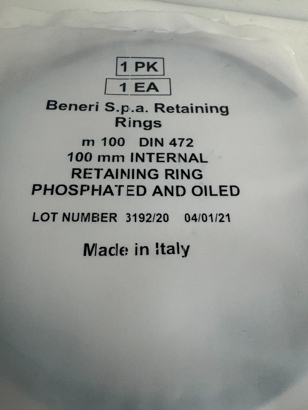 LOT OF 10 BENERI S.P.A. RETAINING RING 100MM DIN 472