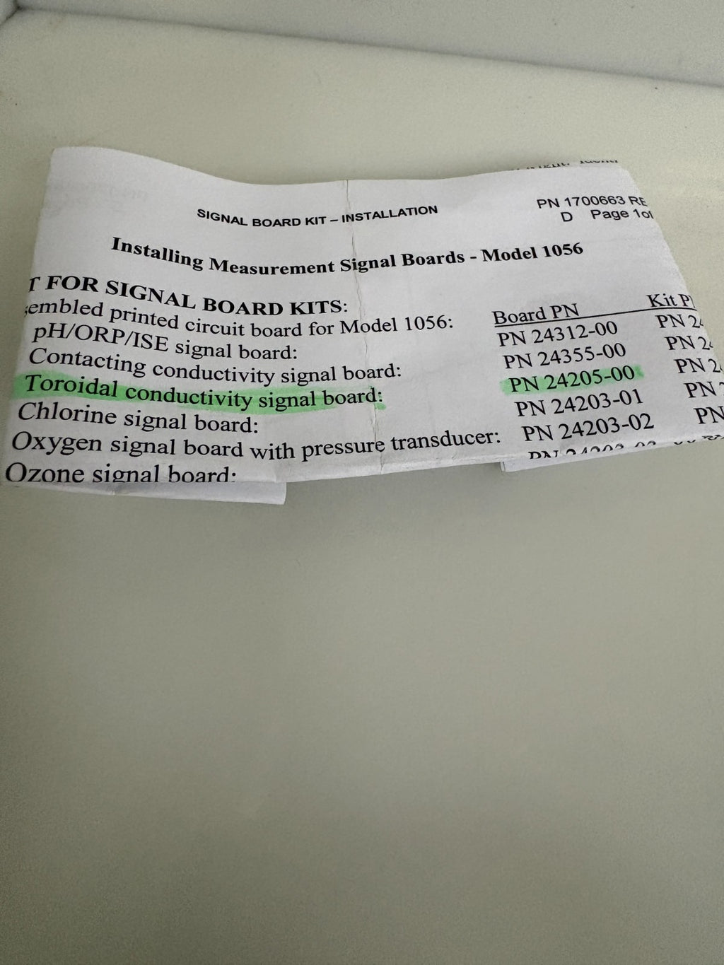ROSEMOUNT EMERSON 1056 ANALYZER TOROIDAL CONDUCTIVITY SIGNAL BOARD 24205-00