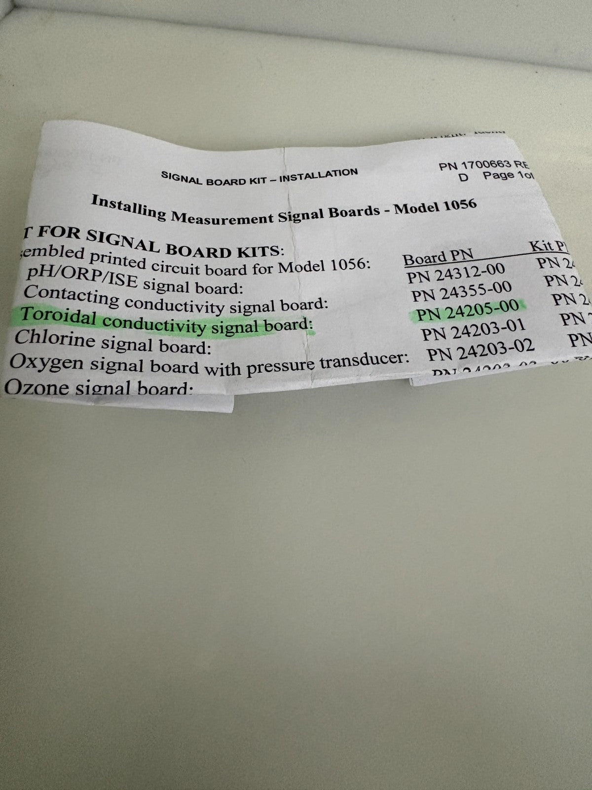 ROSEMOUNT EMERSON 1056 ANALYZER TOROIDAL CONDUCTIVITY SIGNAL BOARD 24205-00