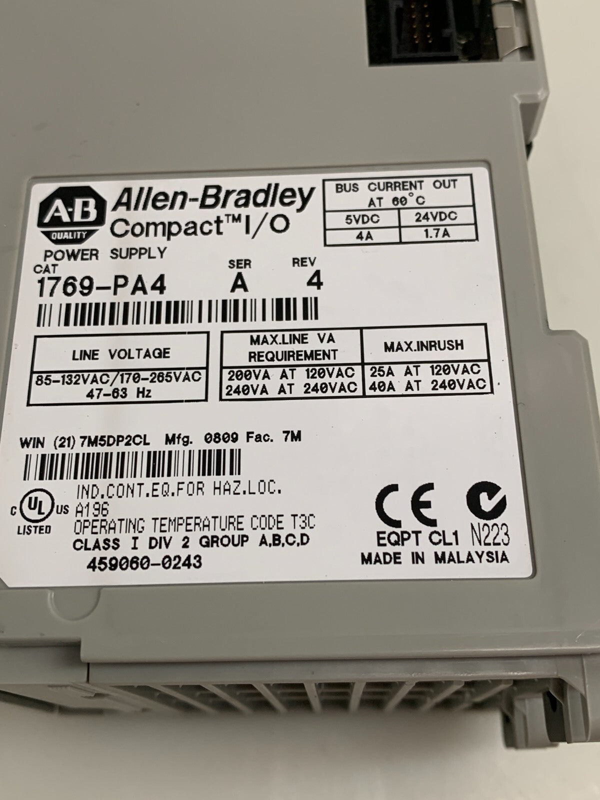ALLEN BRADLEY   Compact I/O Power Supply  1769-PA4