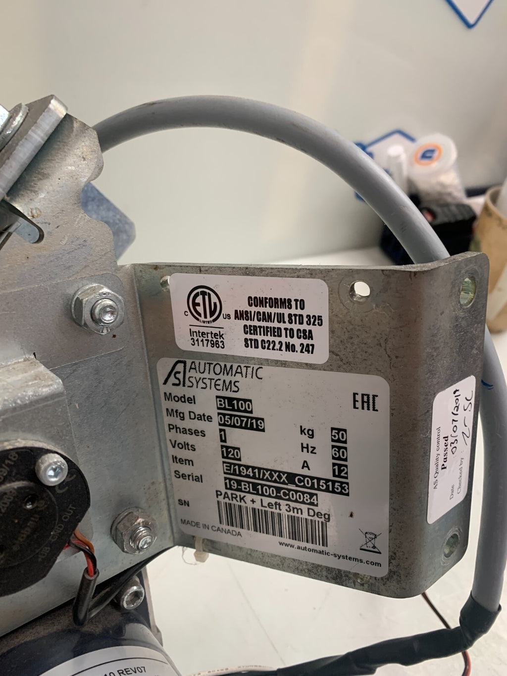 AUTOMATIC SYSTEMS AC Gear Motor BL100  FAH20-86-IA90T-A10 Rev071