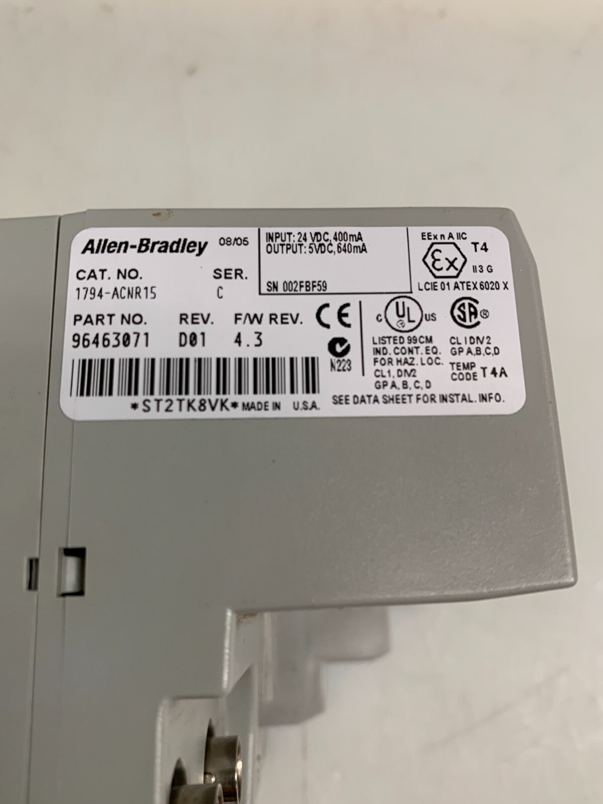 ALLEN-BRADLEY 96463071 / 1794-ACNR15 Network Adapter