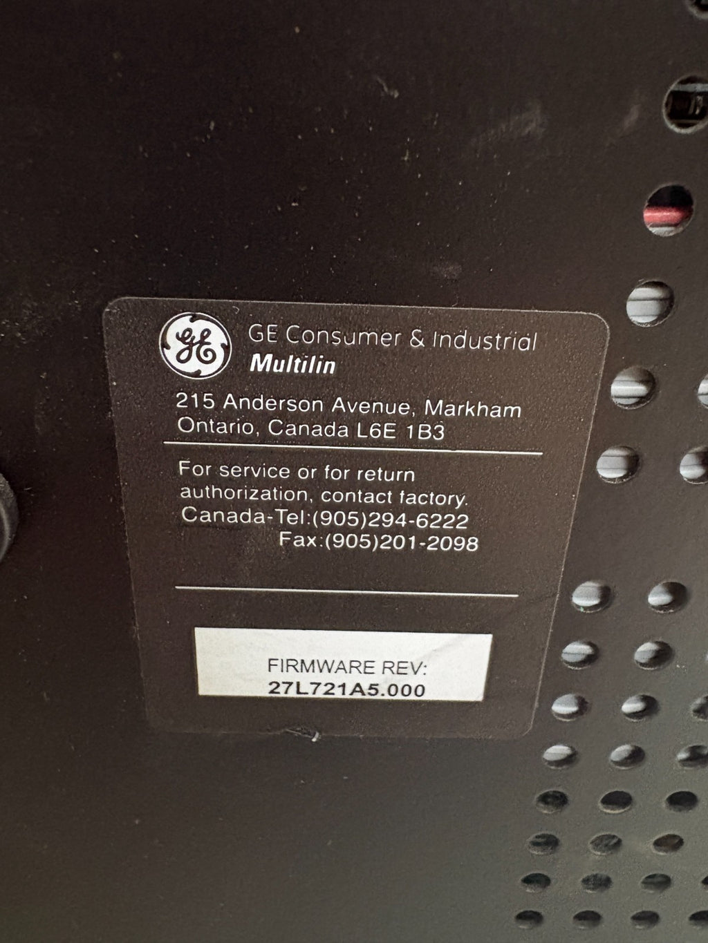 GENERAL ELECTRIC SR 750 FEEDER MANAGEMENT RELAY 750-P5-G5-HI-A20-R-E