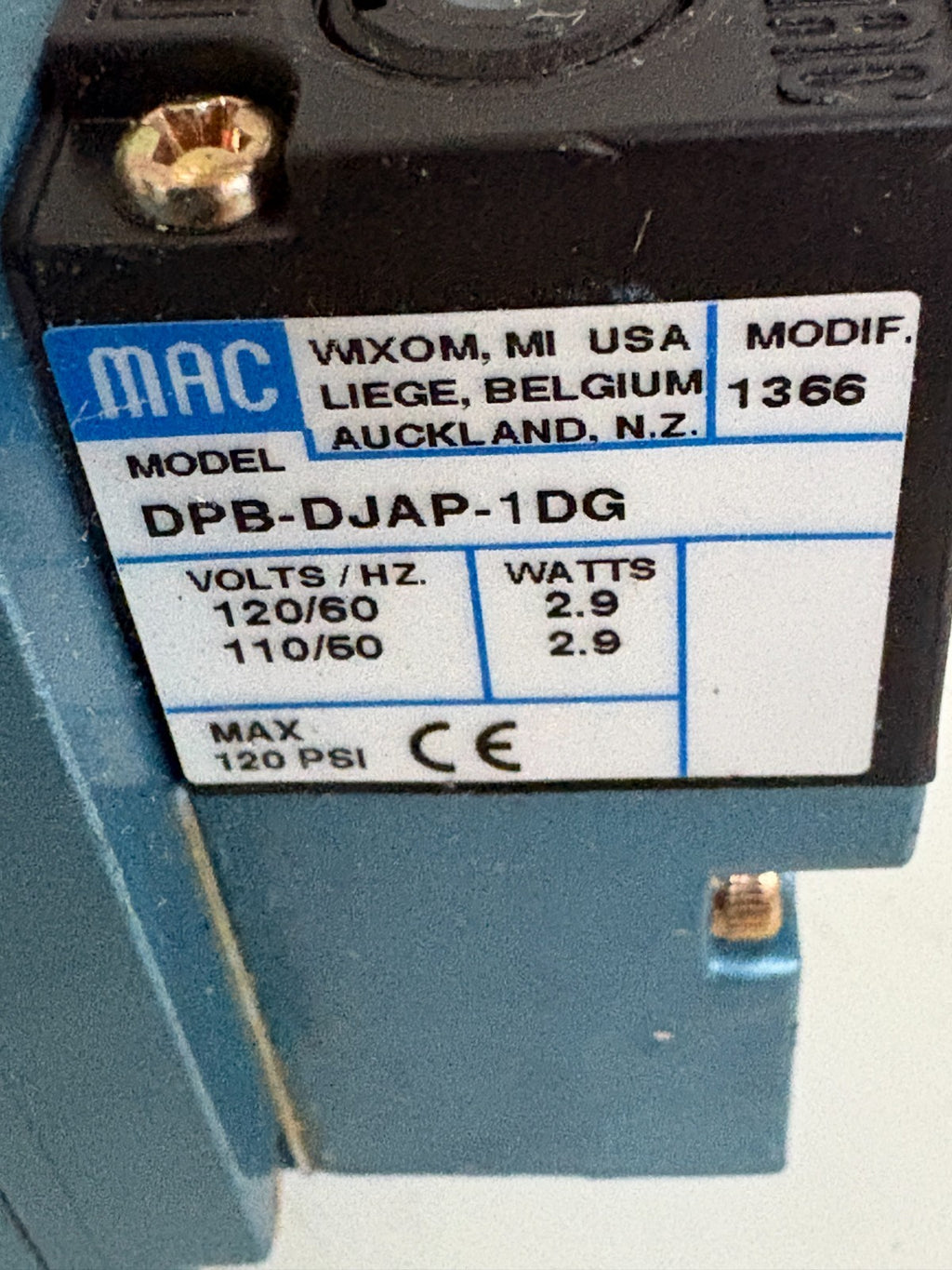 MAC VALCES 120 PSI SOLENOID VALVE 93A-AAB-000-DP-DJAP-1DG