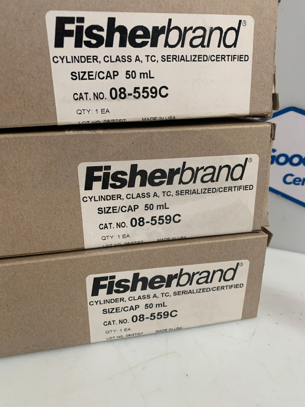 Lot of 3 Fisherbrand 08-559C 50ml Graduated Cylinder Class A