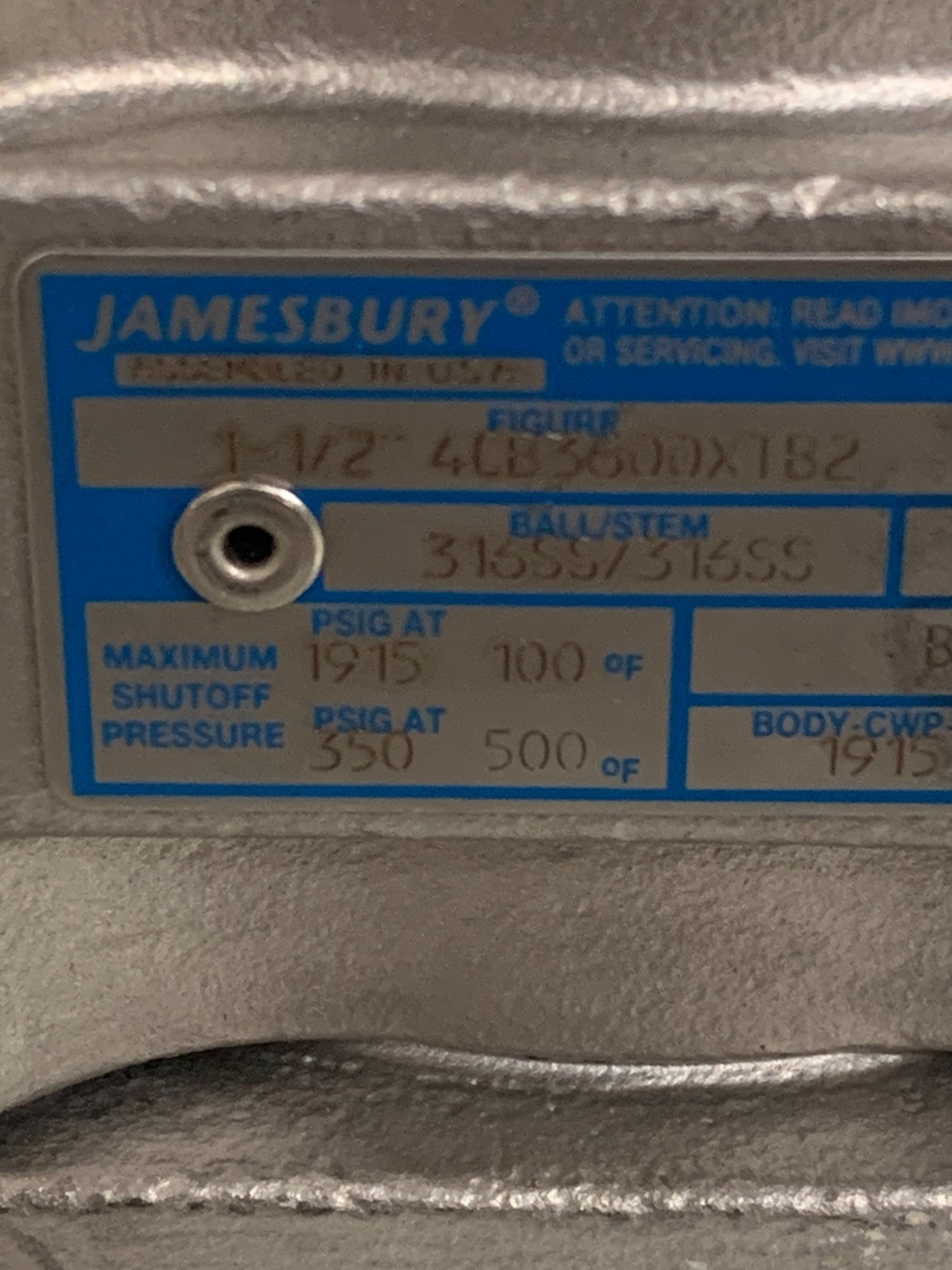 JAMESBURY 1 1/2 BALL VALVE S.STEEL CF8M R4344 4CB 3 600 XTB 22