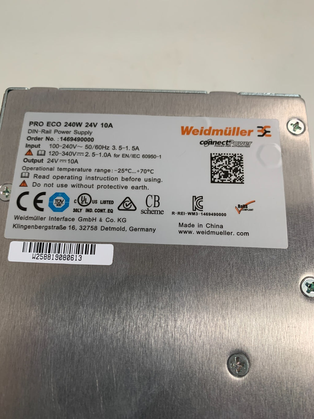 WEIDMULLER POWER SUPPLY PRO ECO 240W 24V 10 A 1469490000