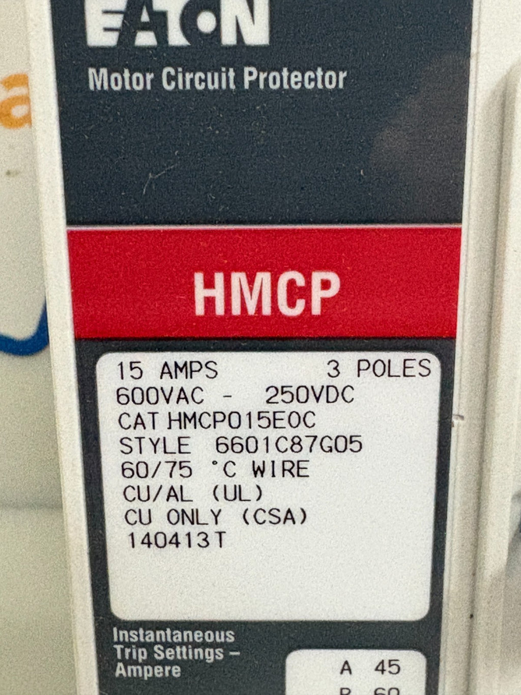 EATON 15 AMPS MOTOR CIRCUIT PROTECTOR HMCP015E0C2