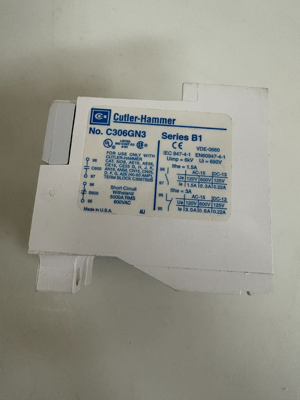EATON CUTLER HAMMER C306GN3B OVERLOAD RELAY3