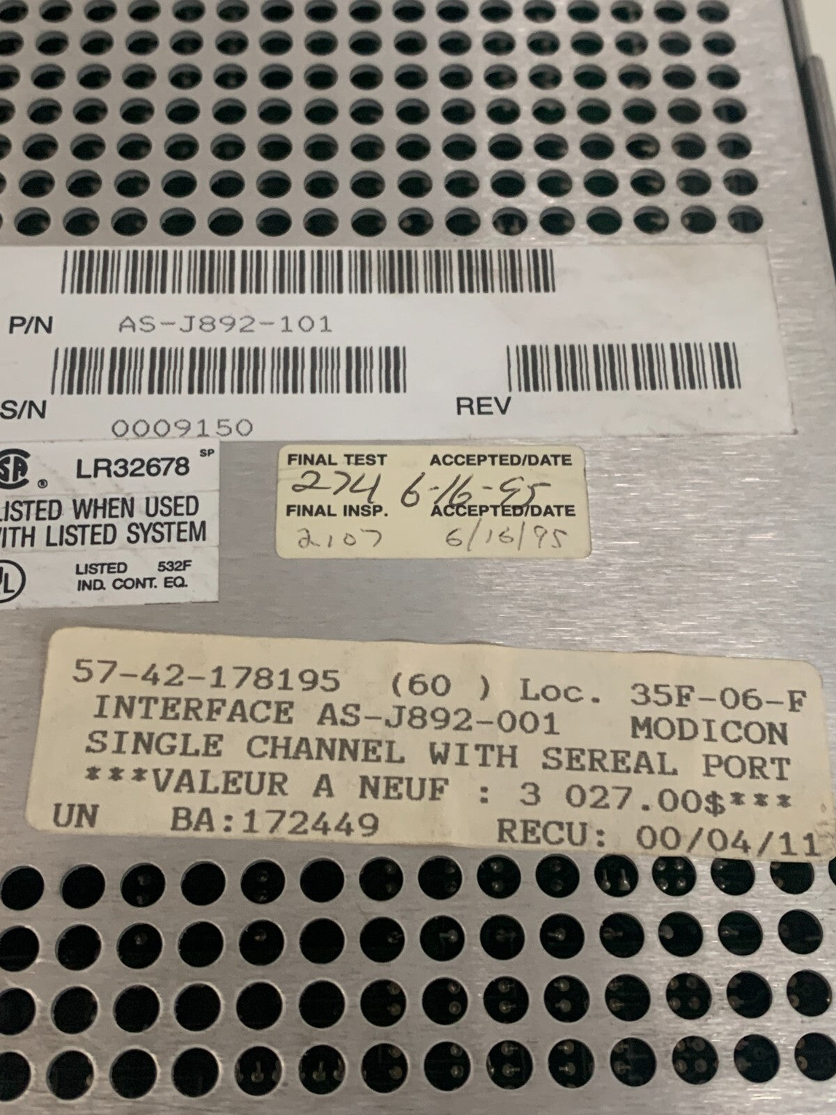 MODICON J892 AEG REMOTE INPUT/OUTPUT PROCESSOR  AS-J892-101