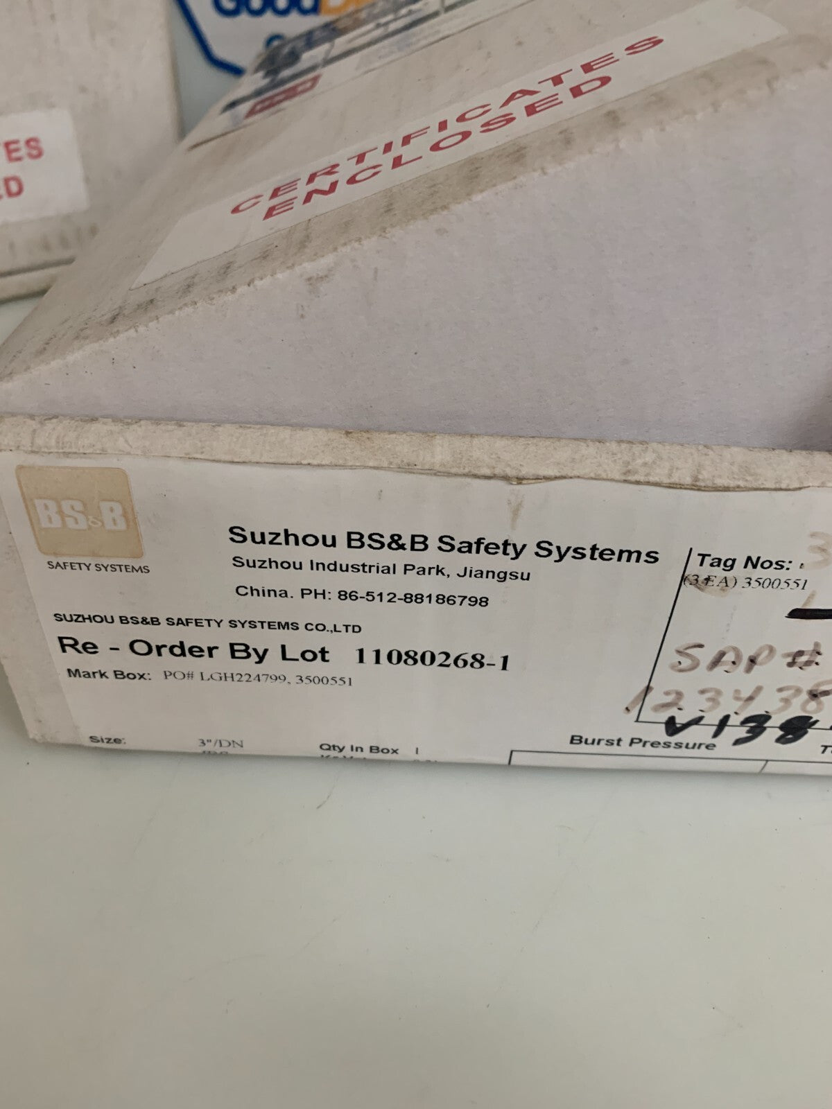 LOT OF 2 SUZHOU BS&B SAFETY SYSTEMS 3" RUPTURE DISC 50 PSI