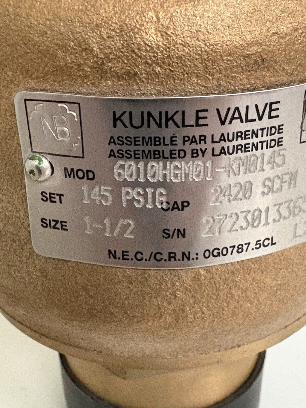 KUNKLE 1 1/2" STEAM VALVE 145 PSI 6010 HGM01-KM01452
