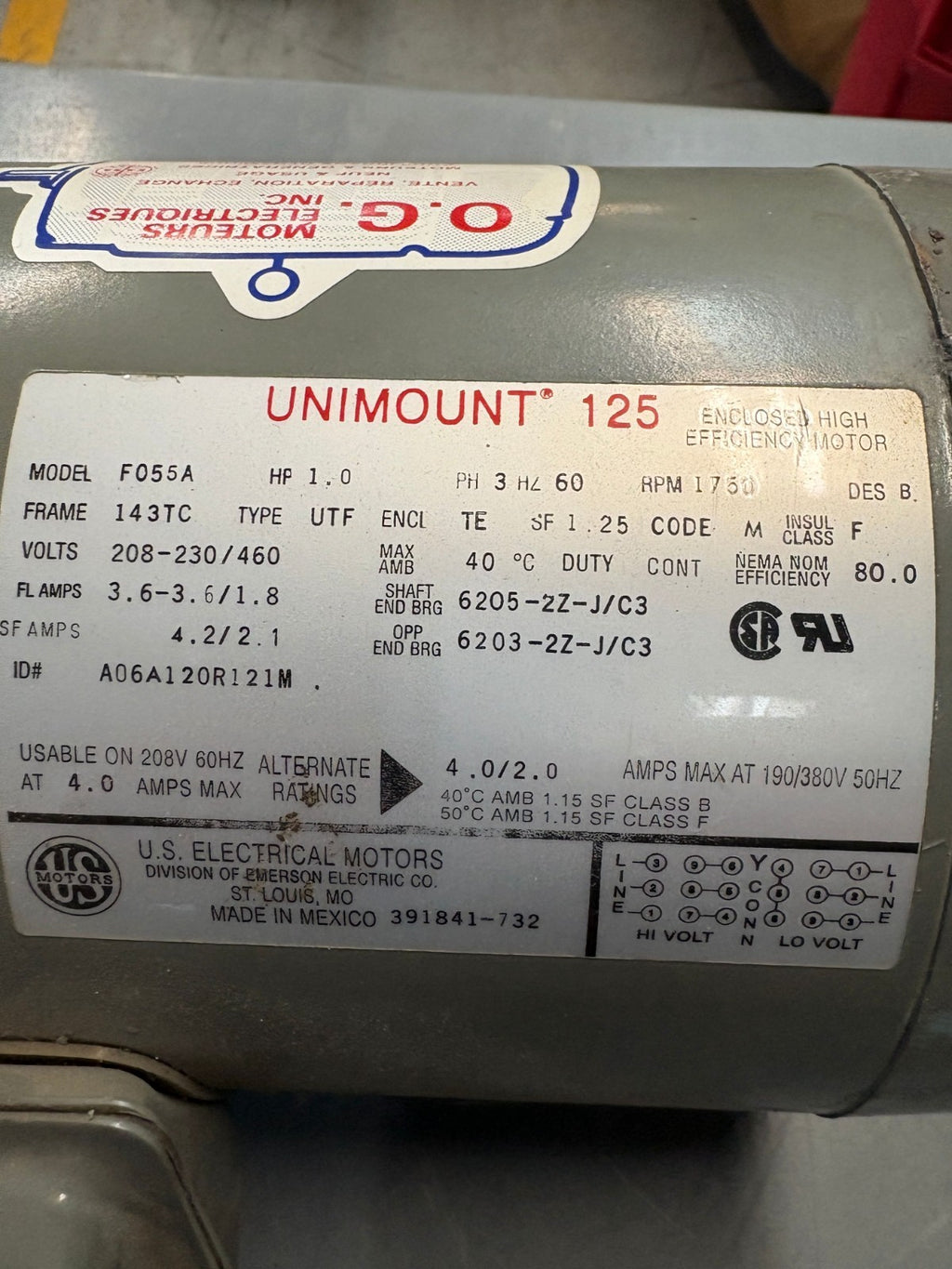 US MOTOR UNIMOUNT 125 1HP MOTOR F055A 2