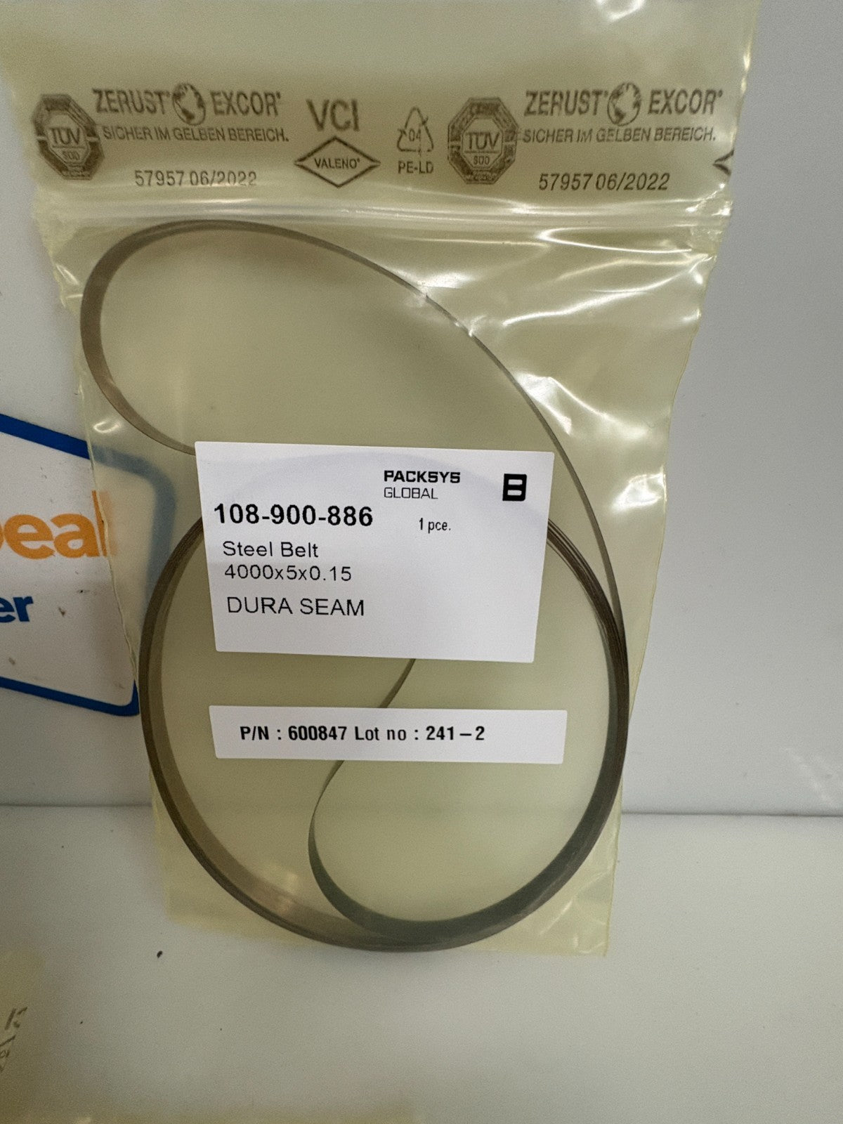 LOT OF 5 PACKSYS DURA SEAM STEEL BELT 4000X5X0.15 108-900-886 #600847
