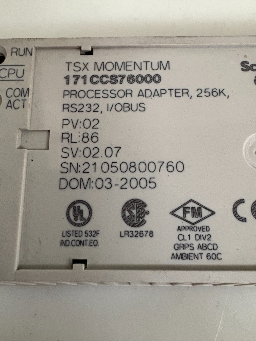 SCHNEIDER TSX MOMENTUM PROCESSOR ADAPTER 256K 171 CCS 76000