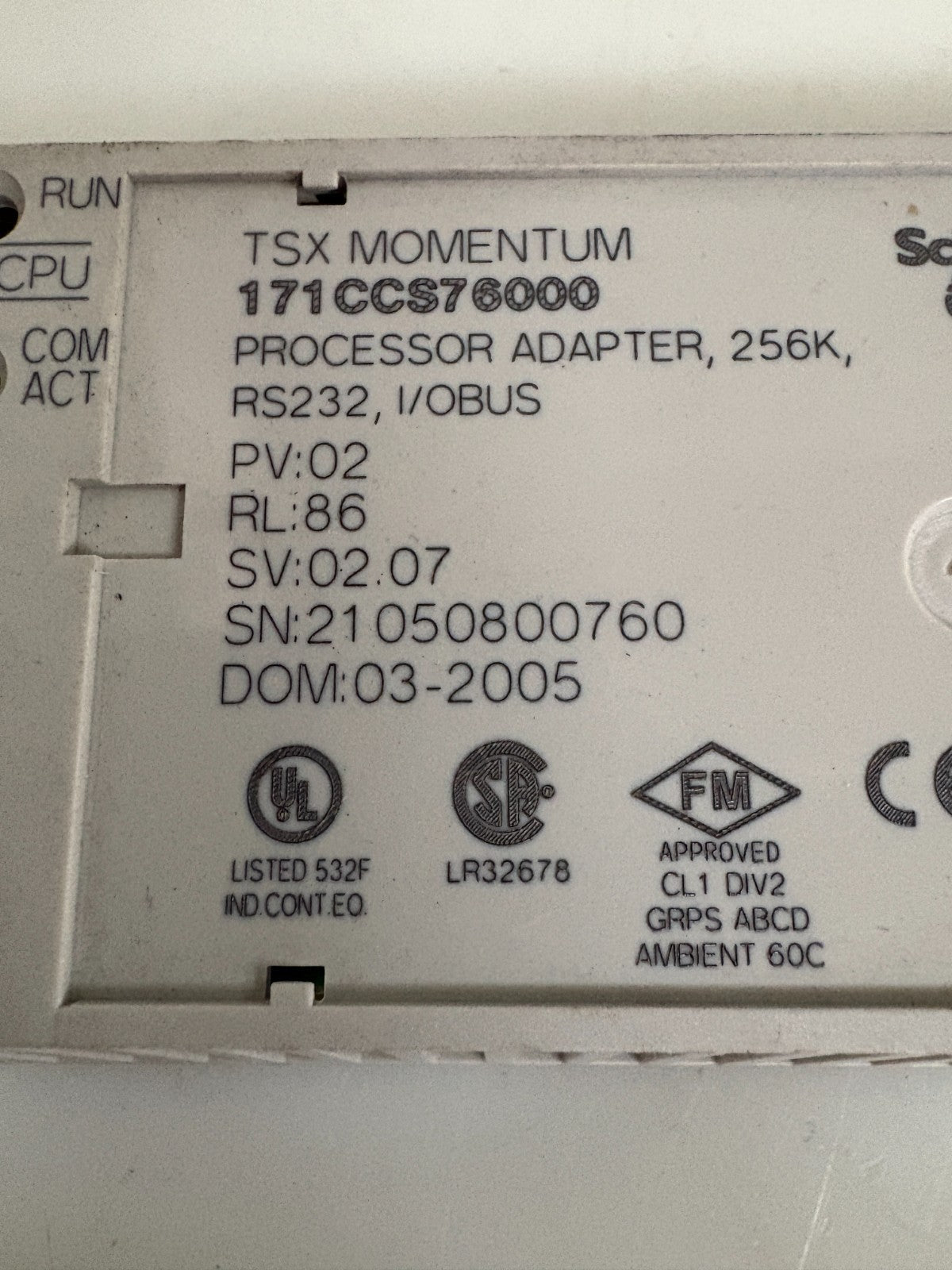 SCHNEIDER TSX MOMENTUM PROCESSOR ADAPTER 256K 171 CCS 76000