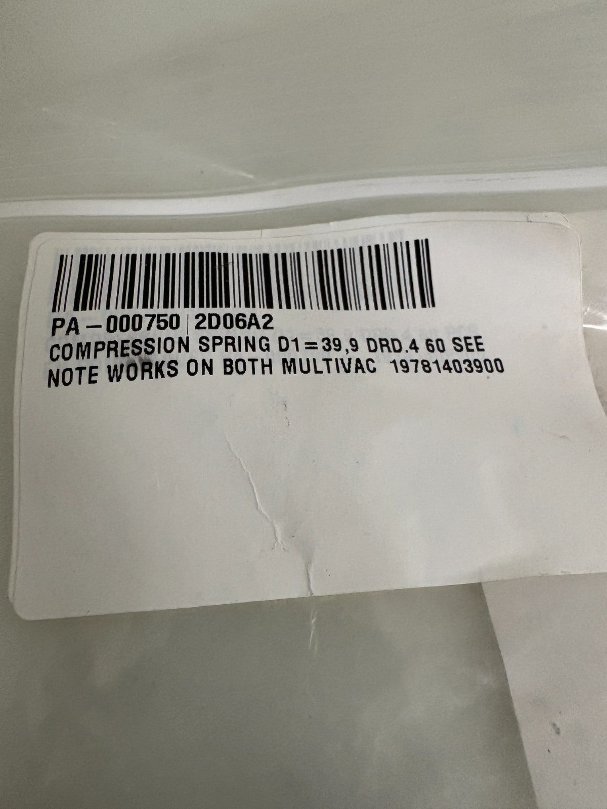 LOT OF 2 MULTIVAC COMPRESSION SPRING 19781403900