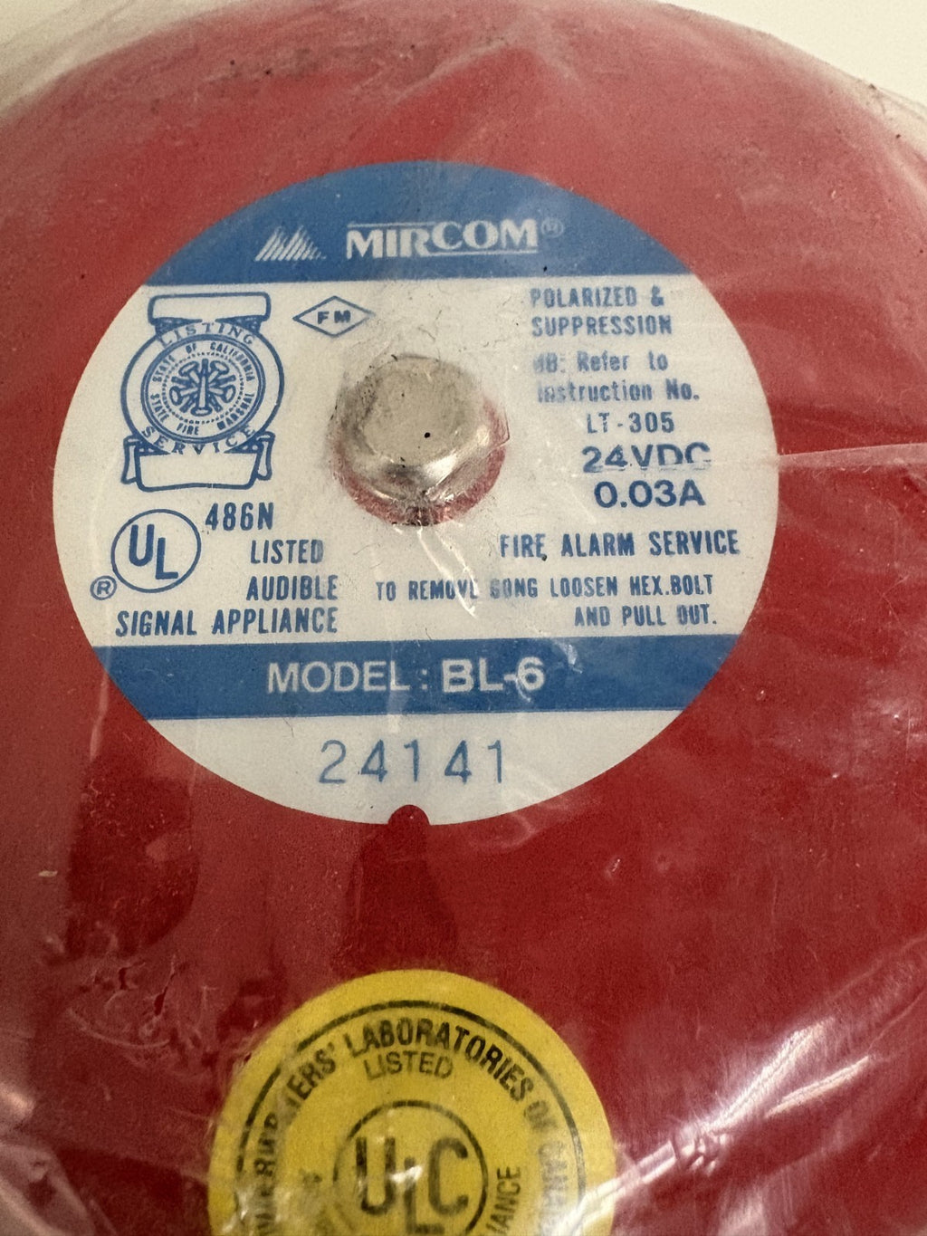 MIRCOM FIRE ALARM BELL BL-6 24VDC