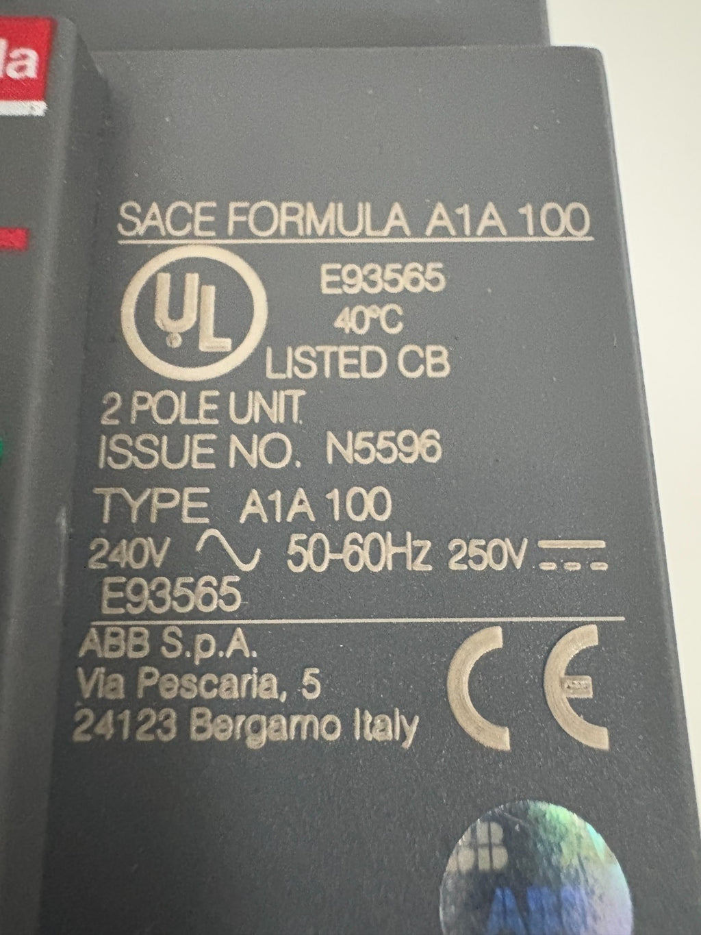 ABB FORMULA BREAKER SACE FORMULA A1A 100